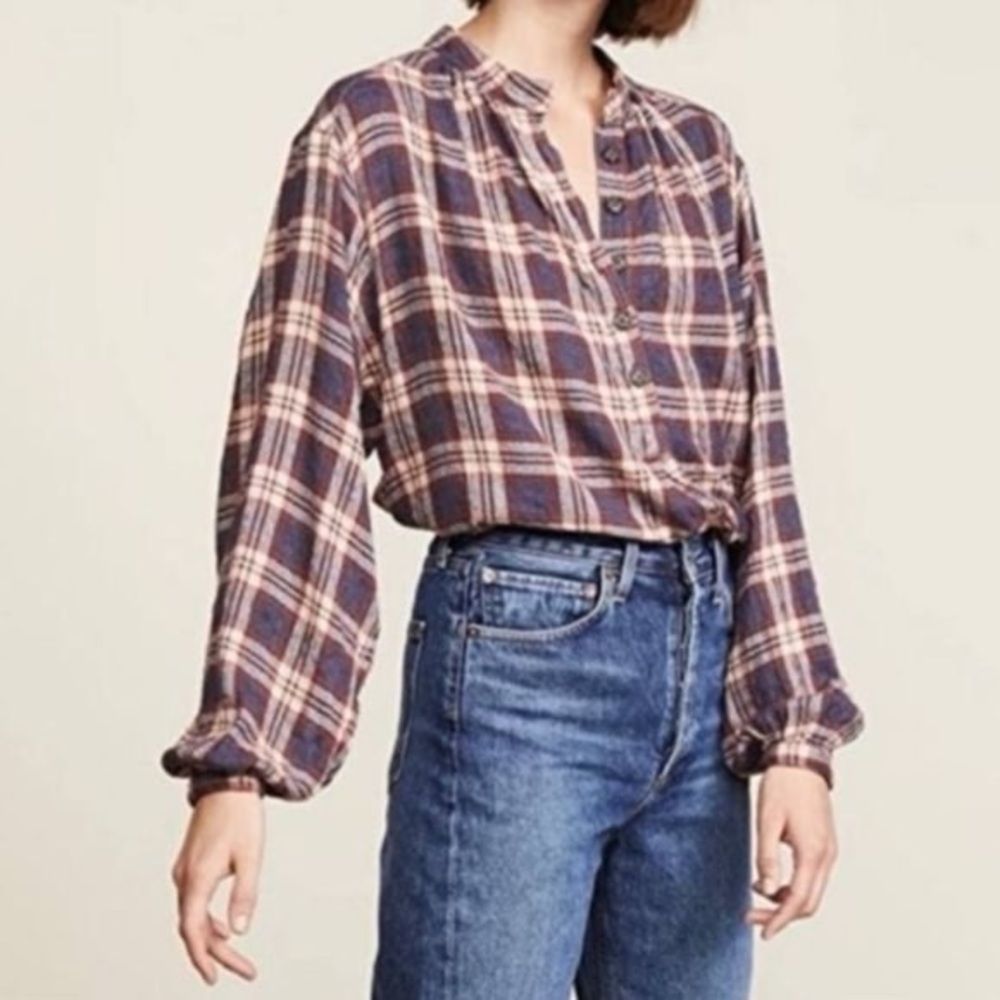 Free People Northern Bound Plaid blouse long sleeve flannel top sz large - Picture 9 of 12